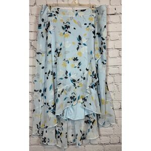 Lane Bryant Floral Ruffle Hem‎ Skirt - High Low Hem, Elastic Waist Blue 14/16